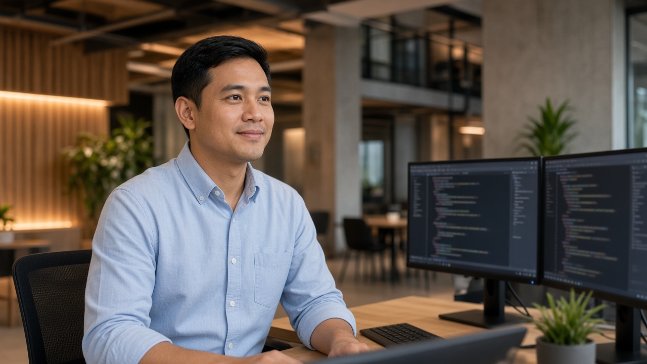 Professional ready for the next career move at a modern workspace